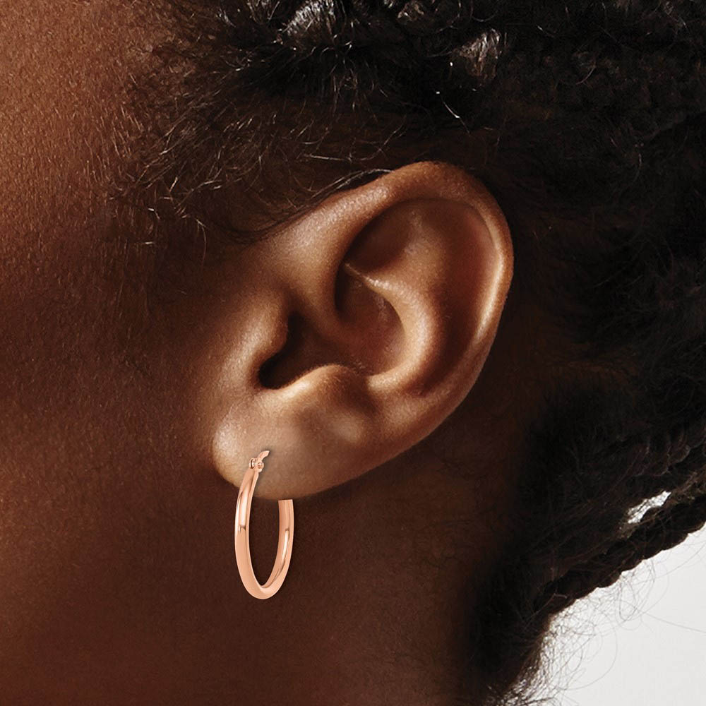 Alternate view of the 2mm Round Hoop Earrings in 14k Rose Gold, 20mm (3/4 Inch) by The Black Bow Jewelry Co.