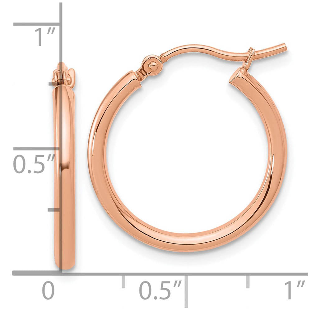 Alternate view of the 2mm Round Hoop Earrings in 14k Rose Gold, 20mm (3/4 Inch) by The Black Bow Jewelry Co.