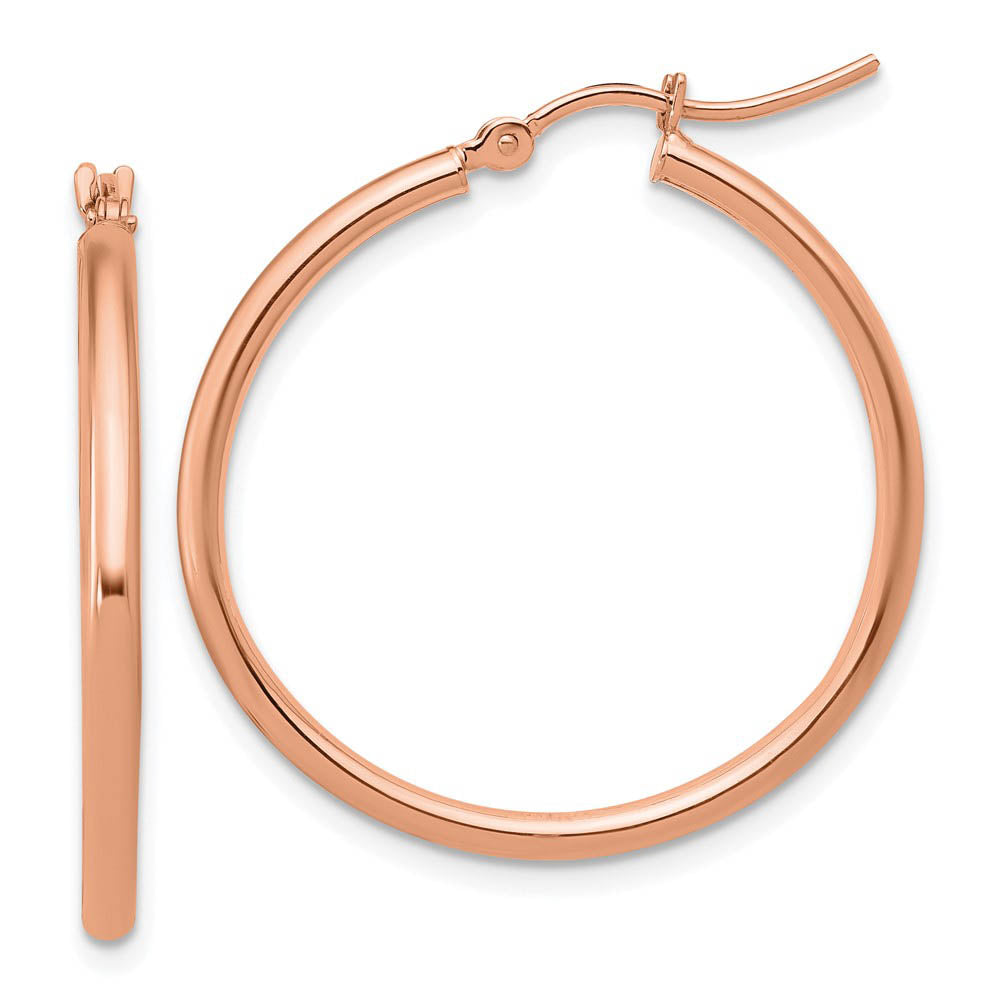 2mm Round Hoop Earrings in 14k Rose Gold, 30mm (1 3/16 Inch), Item E12090 by The Black Bow Jewelry Co.