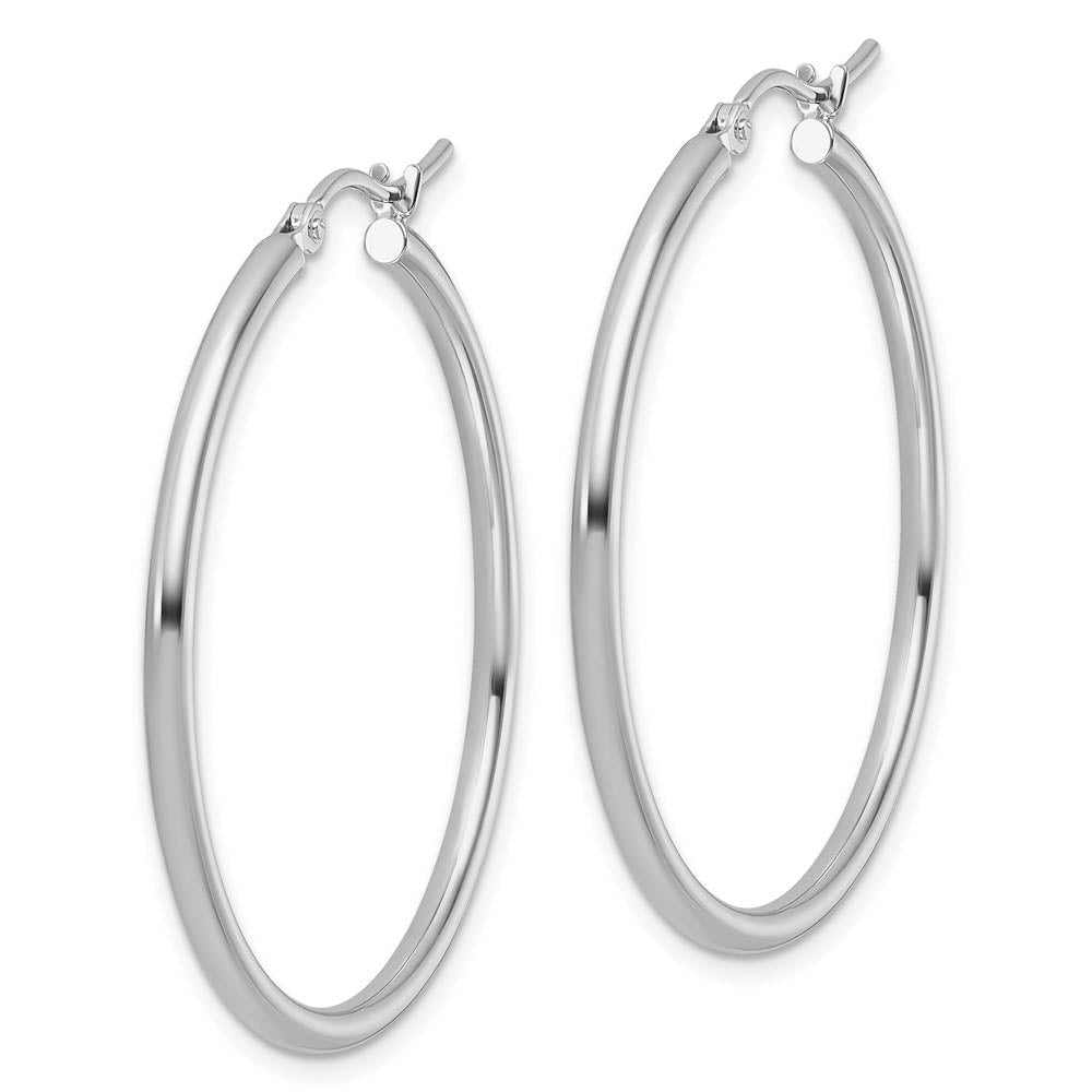 Alternate view of the 2mm Round Hoop Earrings in 14k White Gold, 35mm (1 3/8 Inch) by The Black Bow Jewelry Co.