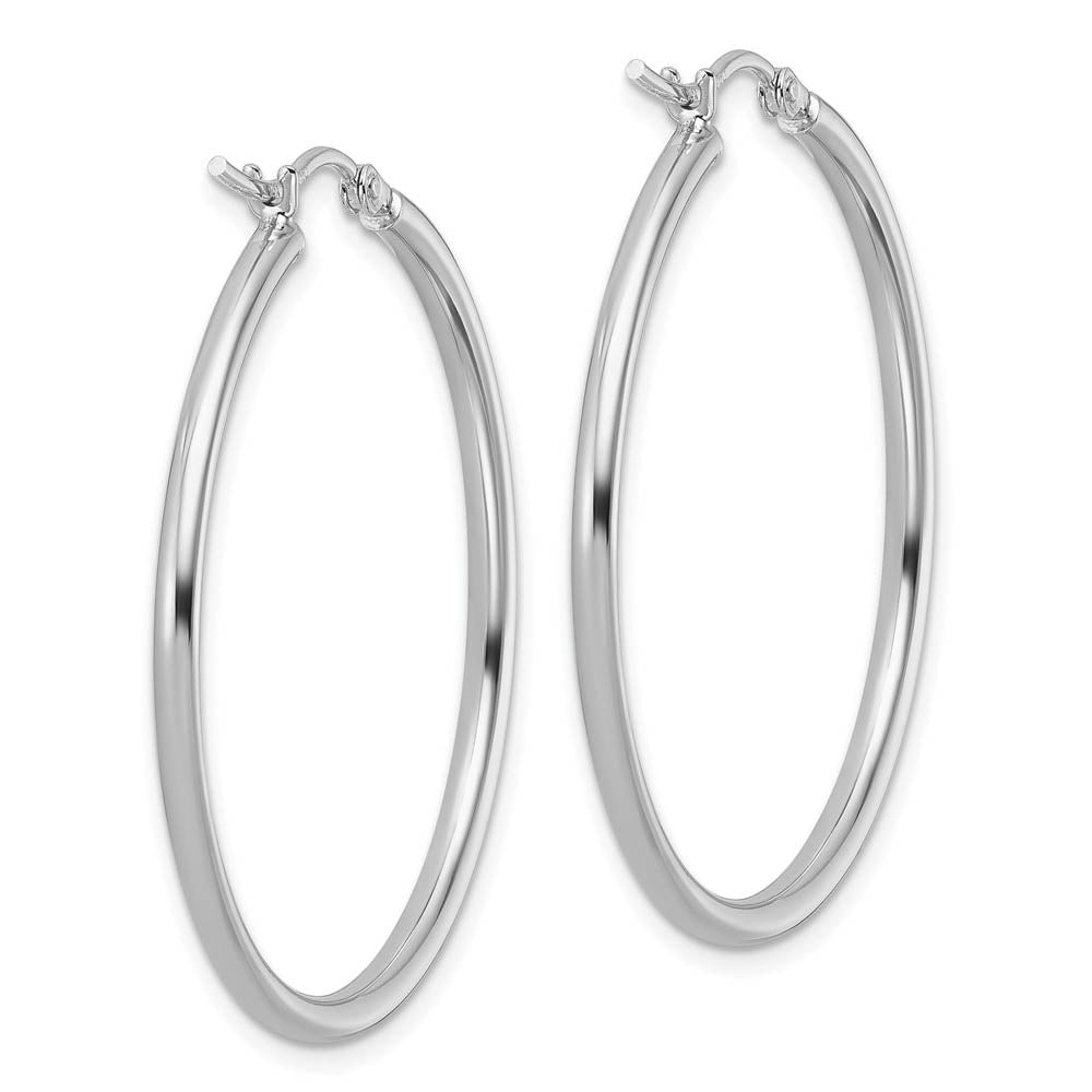 Alternate view of the 2mm Round Hoop Earrings in 14k White Gold, 35mm (1 3/8 Inch) by The Black Bow Jewelry Co.
