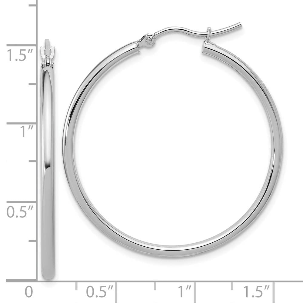 Alternate view of the 2mm Round Hoop Earrings in 14k White Gold, 35mm (1 3/8 Inch) by The Black Bow Jewelry Co.
