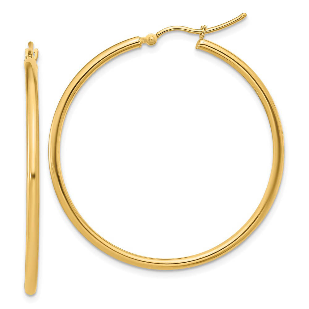 2mm Round Hoop Earrings in 14k Yellow Gold, 40mm (1 1/2 Inch), Item E12093 by The Black Bow Jewelry Co.