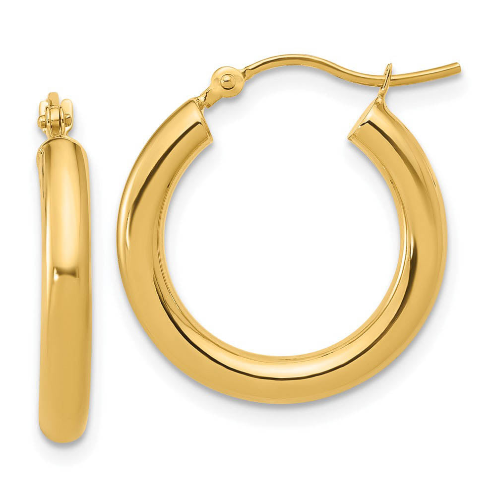 3mm Round Hoop Earrings in 14k Yellow Gold, 20mm (3/4 Inch), Item E12101 by The Black Bow Jewelry Co.