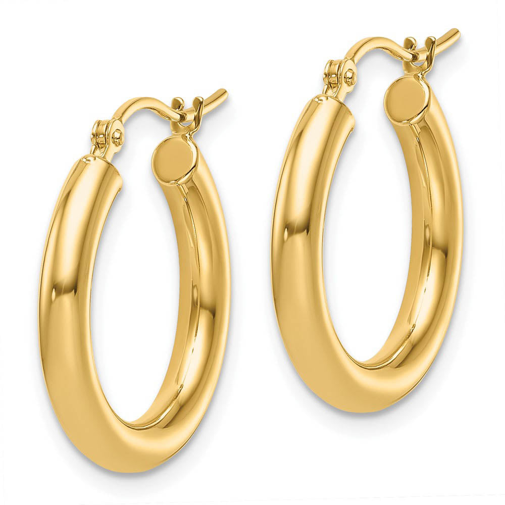 Alternate view of the 3mm Round Hoop Earrings in 14k Yellow Gold, 20mm (3/4 Inch) by The Black Bow Jewelry Co.