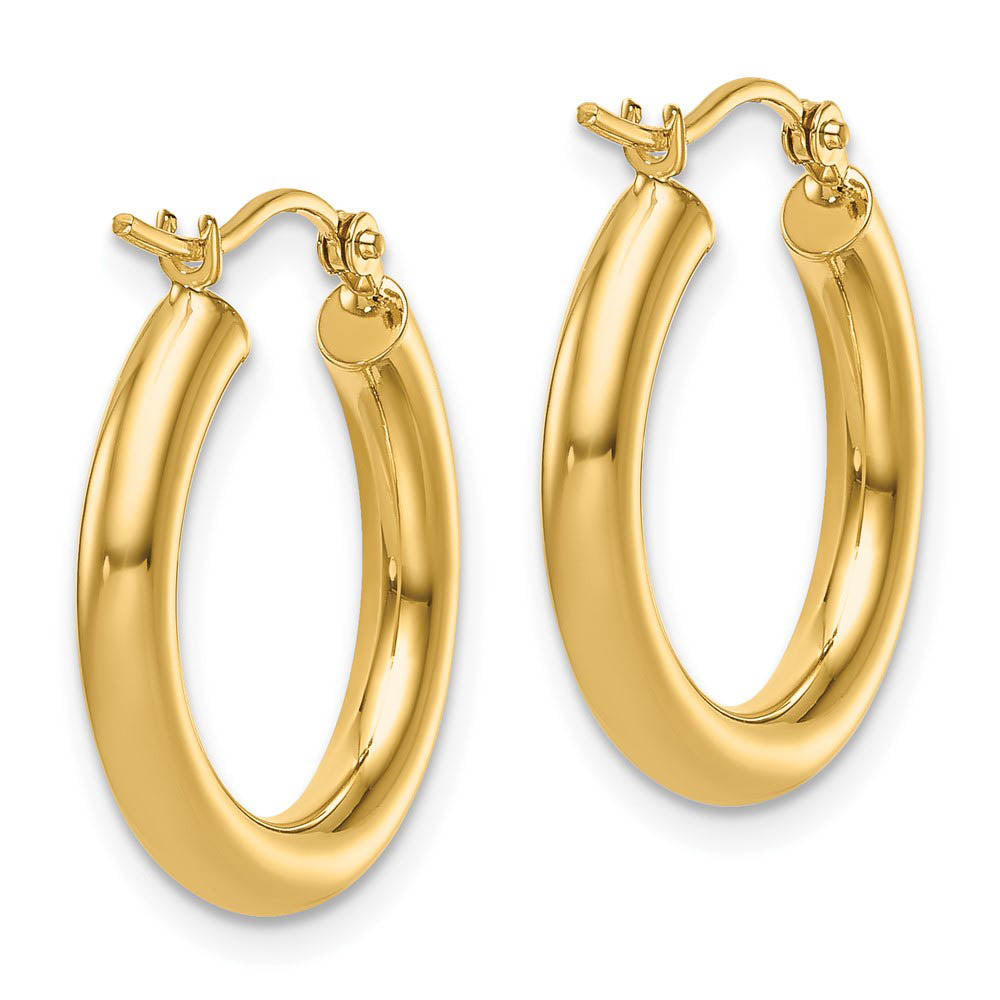 Alternate view of the 3mm Round Hoop Earrings in 14k Yellow Gold, 20mm (3/4 Inch) by The Black Bow Jewelry Co.