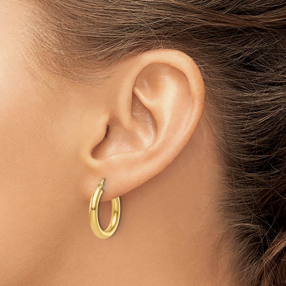 Alternate view of the 3mm Round Hoop Earrings in 14k Yellow Gold, 20mm (3/4 Inch) by The Black Bow Jewelry Co.