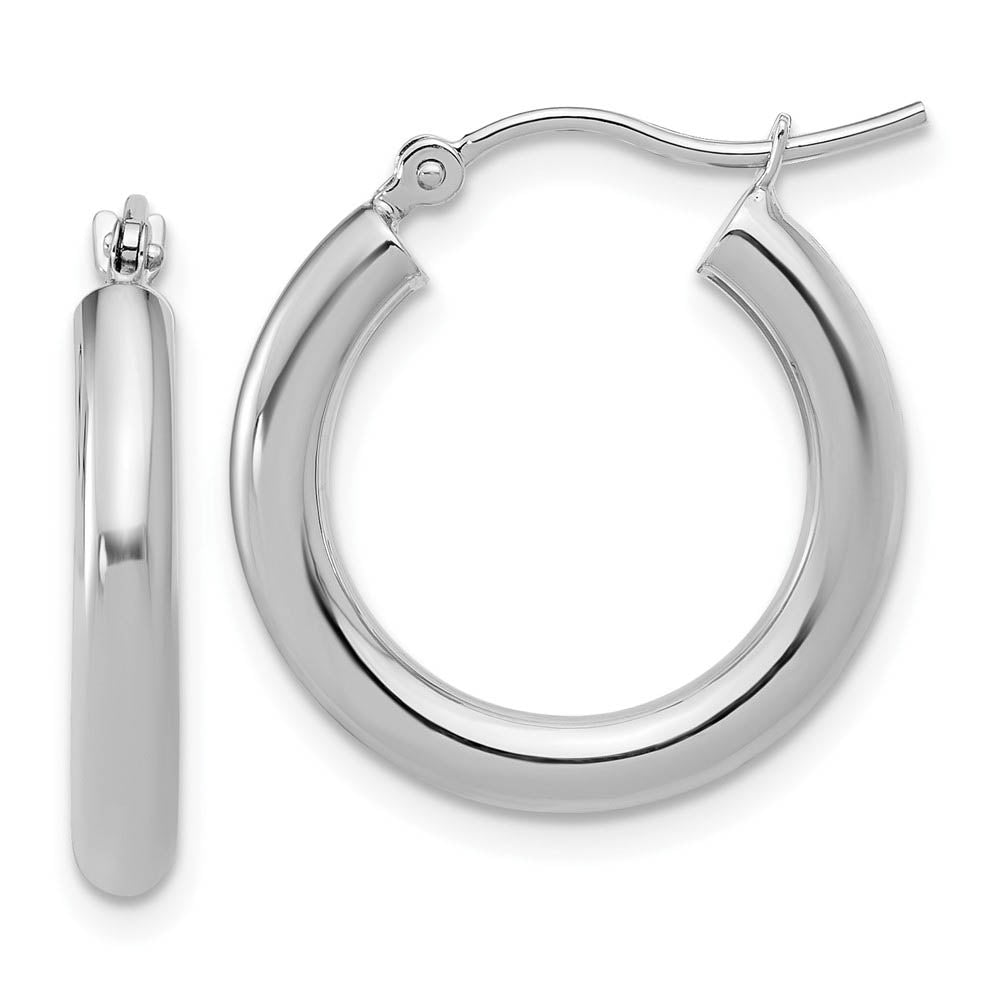 3mm Round Hoop Earrings in 14k White Gold, 20mm (3/4 Inch), Item E12102 by The Black Bow Jewelry Co.