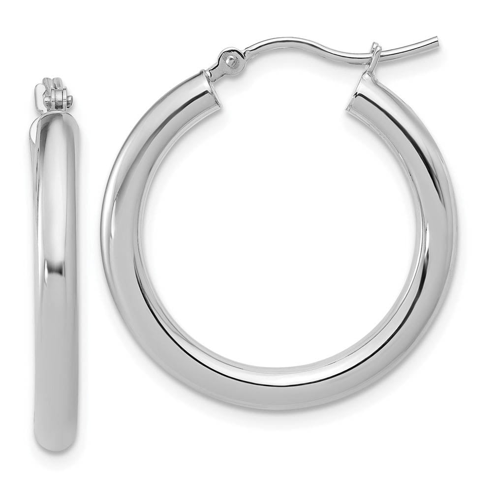 3mm Round Hoop Earrings in 14k White Gold, 26mm (1 Inch), Item E12105 by The Black Bow Jewelry Co.