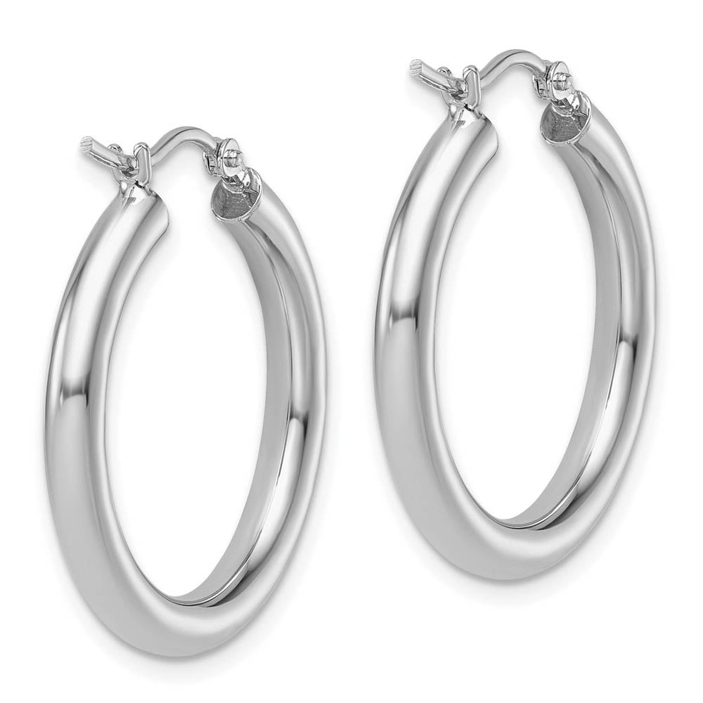 Alternate view of the 3mm Round Hoop Earrings in 14k White Gold, 26mm (1 Inch) by The Black Bow Jewelry Co.