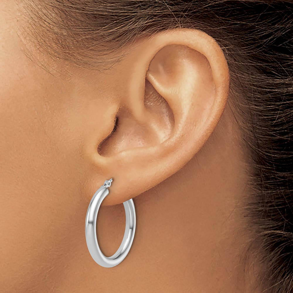 Alternate view of the 3mm Round Hoop Earrings in 14k White Gold, 26mm (1 Inch) by The Black Bow Jewelry Co.