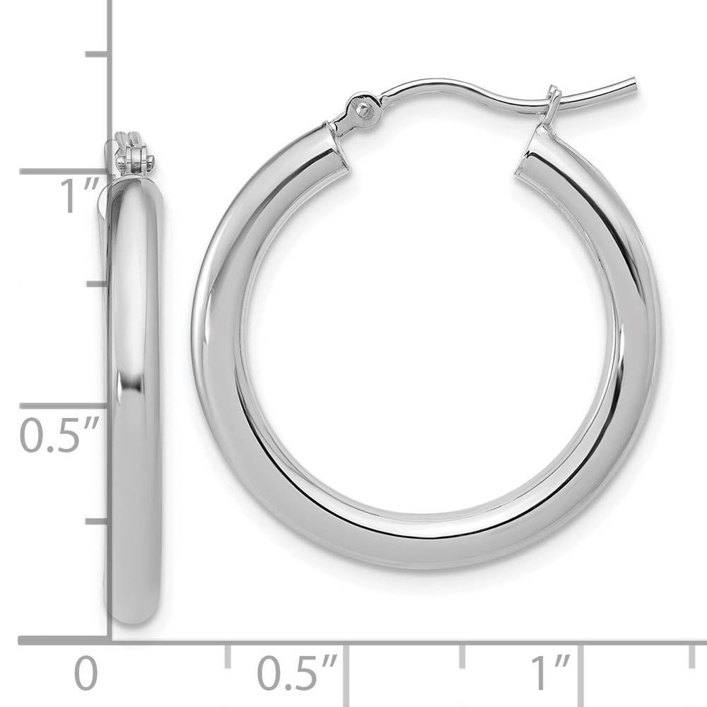 Alternate view of the 3mm Round Hoop Earrings in 14k White Gold, 26mm (1 Inch) by The Black Bow Jewelry Co.