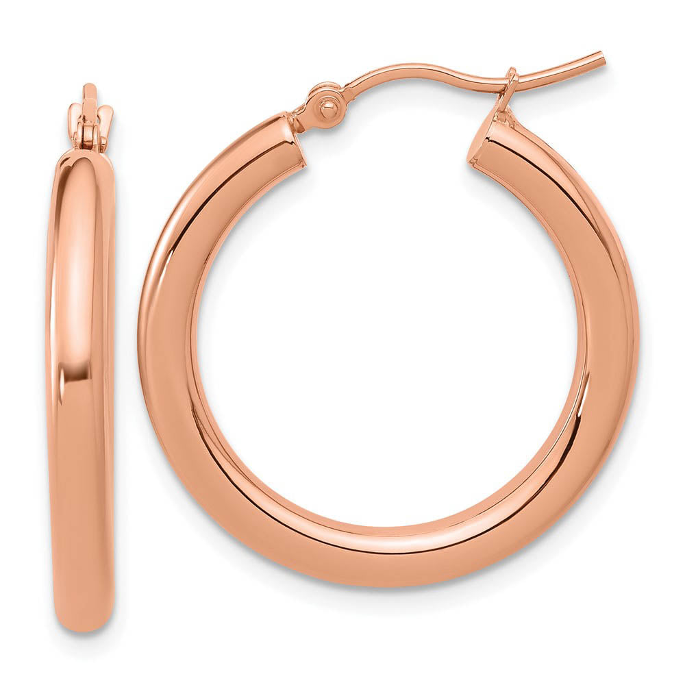3mm Round Hoop Earrings in 14k Rose Gold, 26mm (1 Inch), Item E12106 by The Black Bow Jewelry Co.