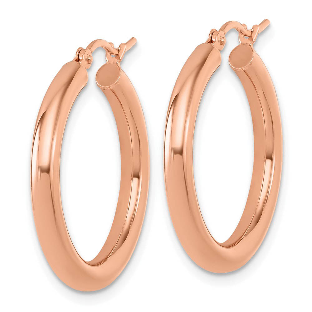 Alternate view of the 3mm Round Hoop Earrings in 14k Rose Gold, 26mm (1 Inch) by The Black Bow Jewelry Co.