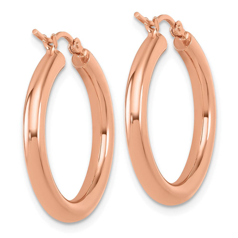 Alternate view of the 3mm Round Hoop Earrings in 14k Rose Gold, 26mm (1 Inch) by The Black Bow Jewelry Co.