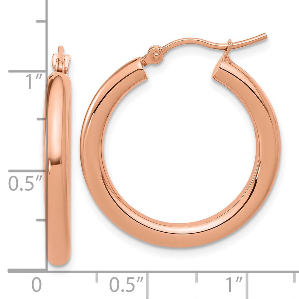Alternate view of the 3mm Round Hoop Earrings in 14k Rose Gold, 26mm (1 Inch) by The Black Bow Jewelry Co.