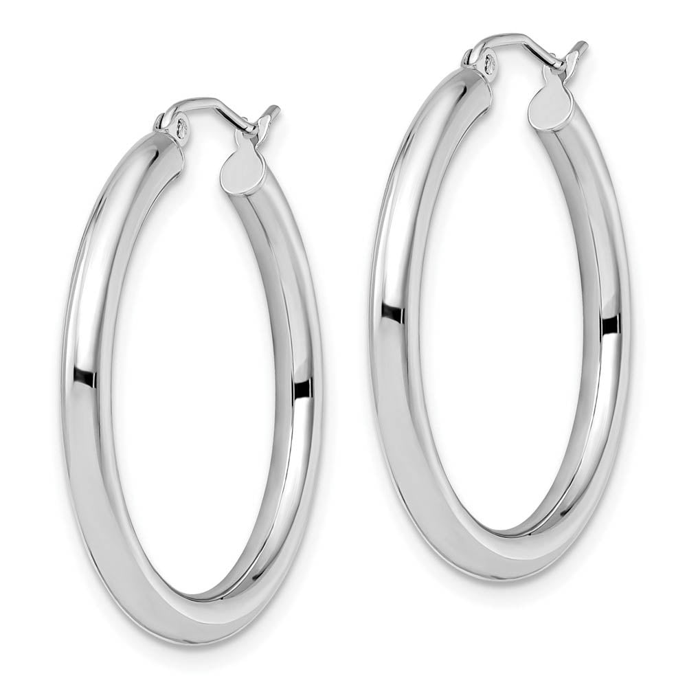 Alternate view of the 3mm Round Hoop Earrings in 14k White Gold, 30mm (1 3/16 Inch) by The Black Bow Jewelry Co.
