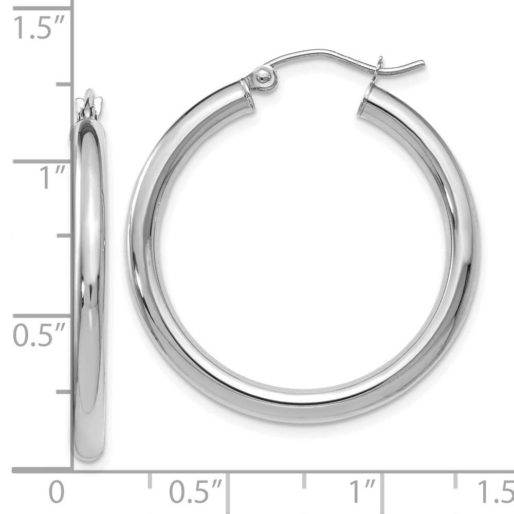 Alternate view of the 3mm Round Hoop Earrings in 14k White Gold, 30mm (1 3/16 Inch) by The Black Bow Jewelry Co.