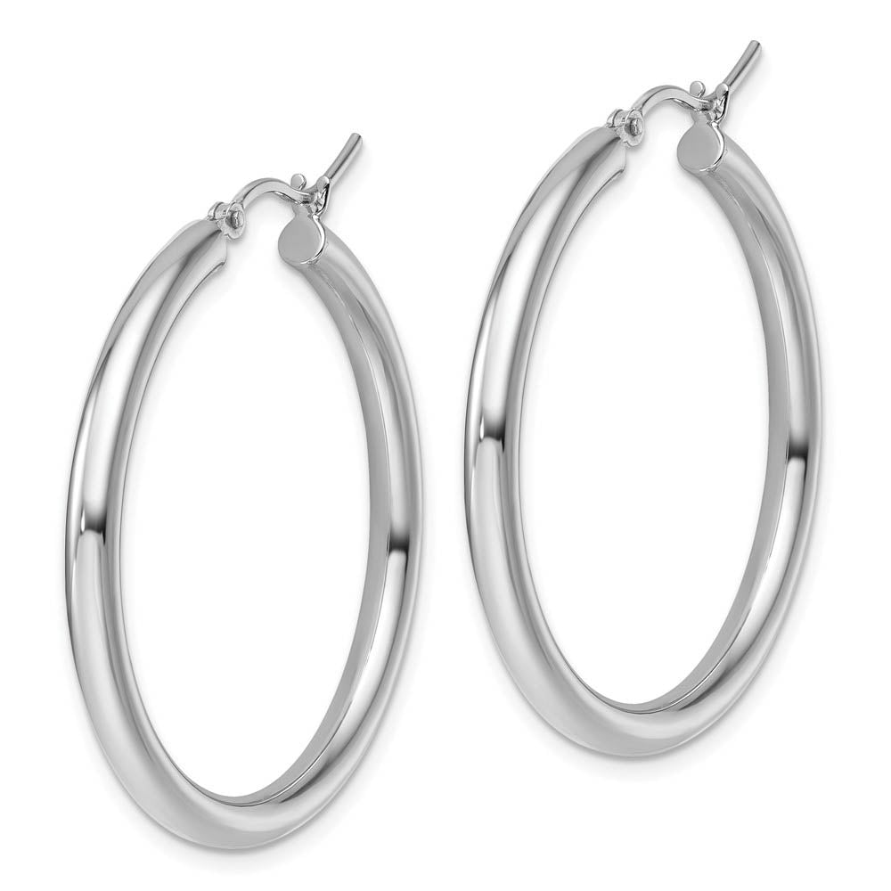 Alternate view of the 3mm Round Hoop Earrings in 14k White Gold, 35mm (1 3/8 Inch) by The Black Bow Jewelry Co.