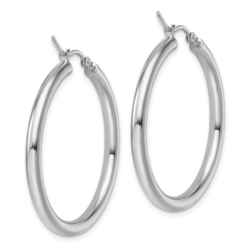 Alternate view of the 3mm Round Hoop Earrings in 14k White Gold, 35mm (1 3/8 Inch) by The Black Bow Jewelry Co.