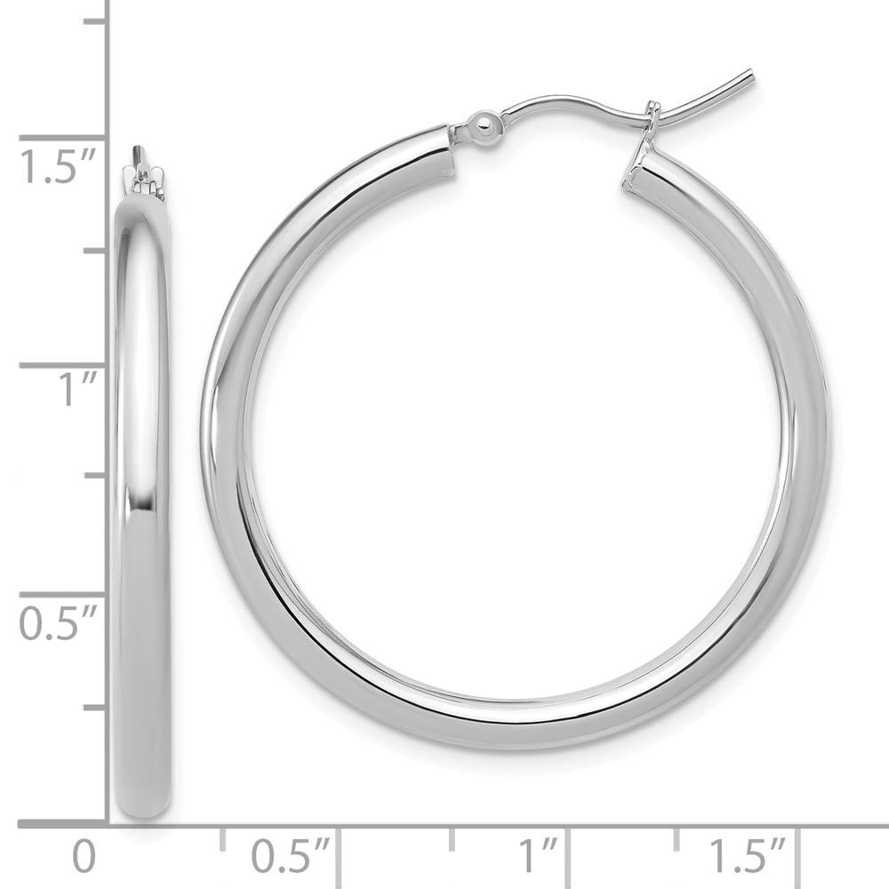 Alternate view of the 3mm Round Hoop Earrings in 14k White Gold, 35mm (1 3/8 Inch) by The Black Bow Jewelry Co.