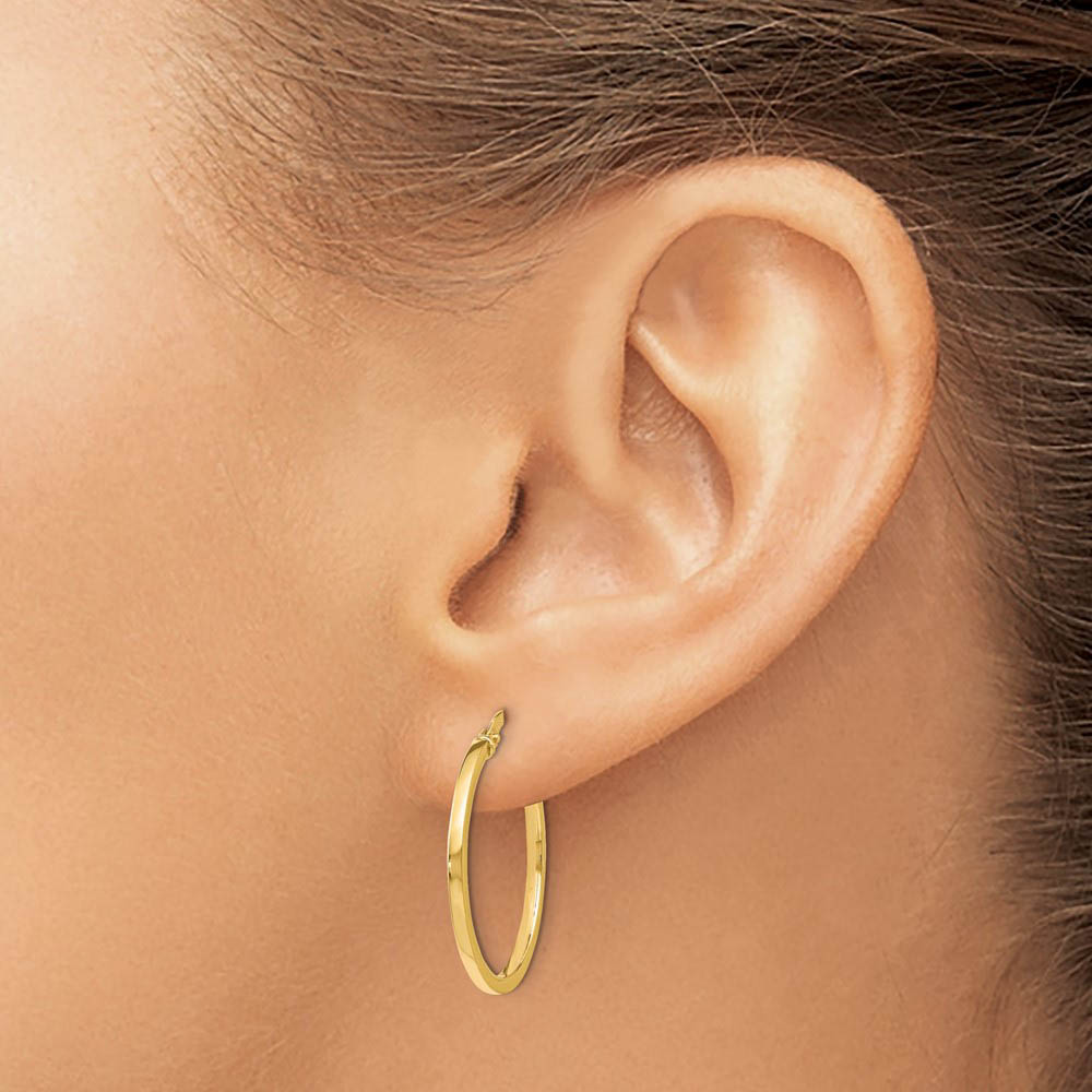 Alternate view of the 14K Yellow Gold Square Tube Round Hoop Earrings, 1.5 x 22mm (7/8 Inch) by The Black Bow Jewelry Co.