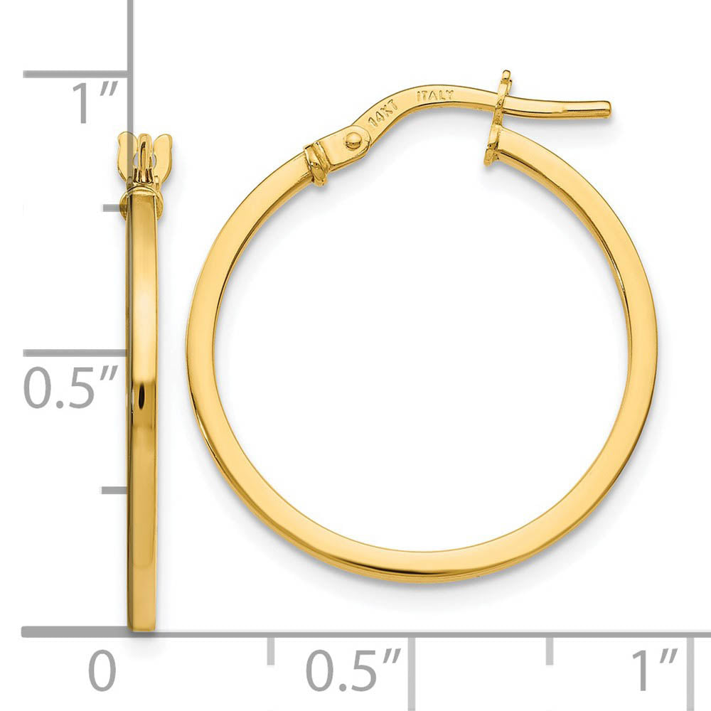 Alternate view of the 14K Yellow Gold Square Tube Round Hoop Earrings, 1.5 x 22mm (7/8 Inch) by The Black Bow Jewelry Co.