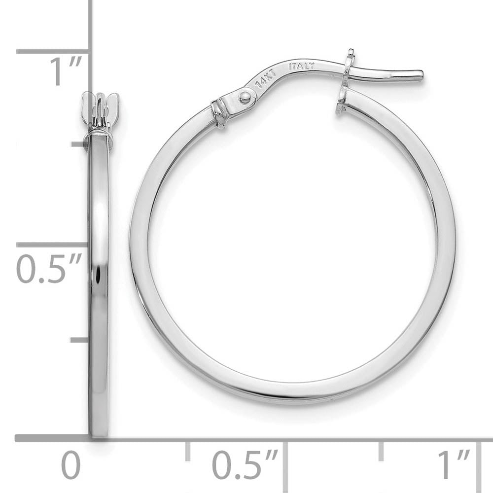 Alternate view of the 14k White Gold Square Tube Round Hoop Earrings, 1.5 x 22mm (7/8 Inch) by The Black Bow Jewelry Co.