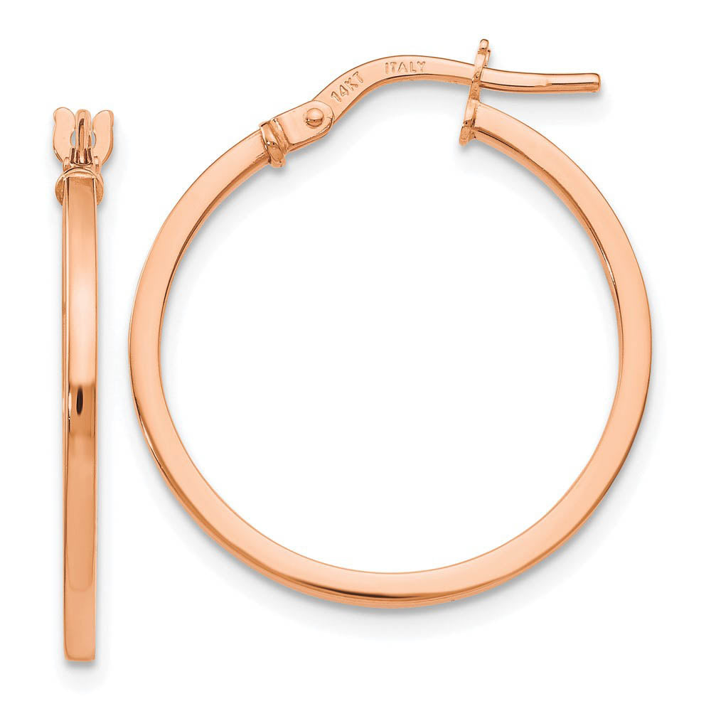 14k Rose Gold Square Tube Round Hoop Earrings, 1.5 x 22mm (7/8 Inch), Item E12125 by The Black Bow Jewelry Co.