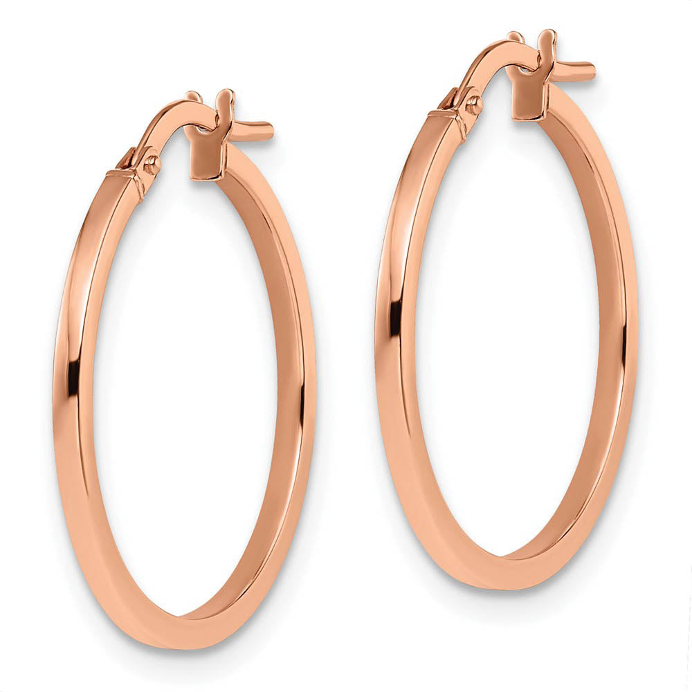 Alternate view of the 14k Rose Gold Square Tube Round Hoop Earrings, 1.5 x 22mm (7/8 Inch) by The Black Bow Jewelry Co.