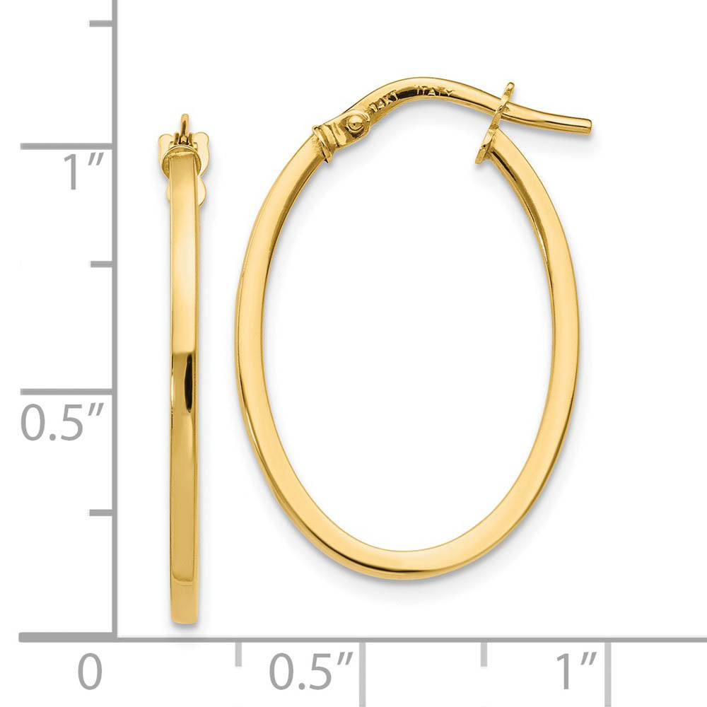 Alternate view of the 1.5mm Square Tube Oval Hoop Earrings in 14k Yellow Gold, 26mm (1 Inch) by The Black Bow Jewelry Co.