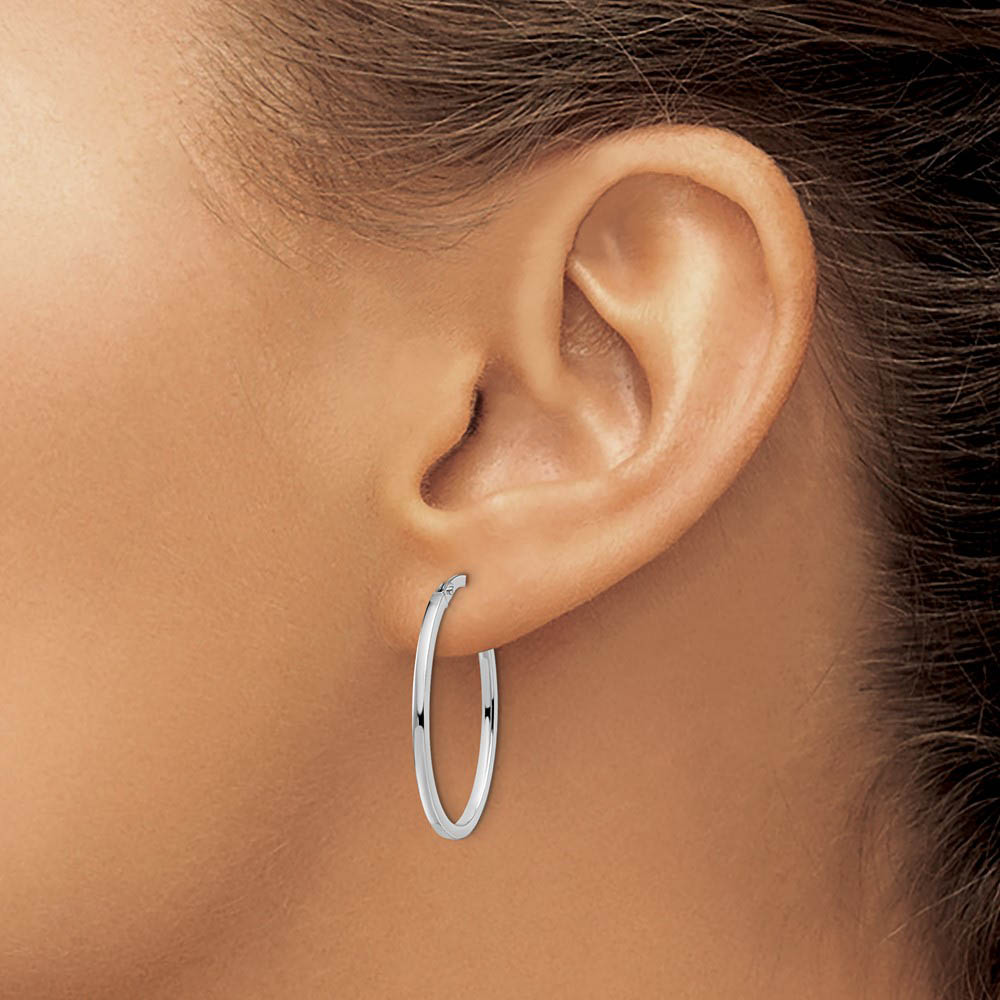 Alternate view of the 1.5mm Square Tube Oval Hoop Earrings in 14k White Gold, 26mm (1 Inch) by The Black Bow Jewelry Co.
