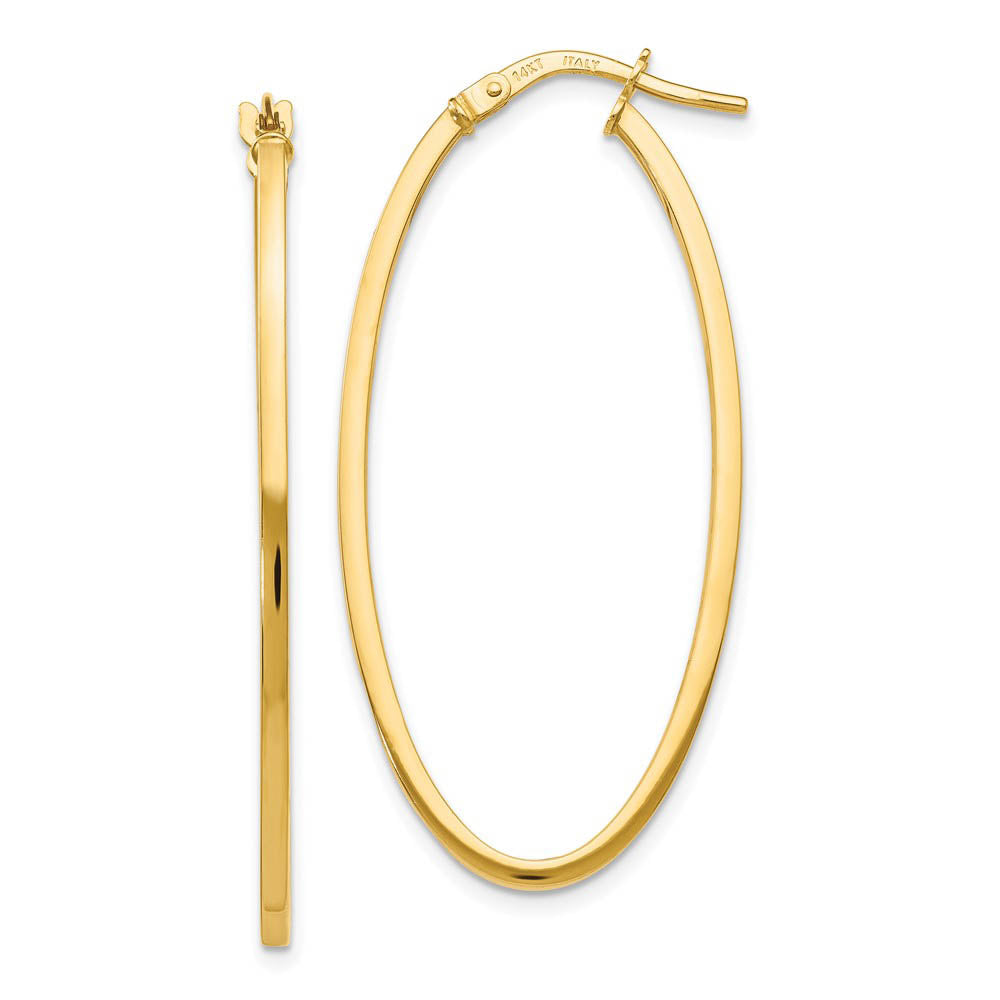 1.5mm Square Tube Oval Hoop Earrings in 14k Yellow Gold, 40mm, Item E12135 by The Black Bow Jewelry Co.