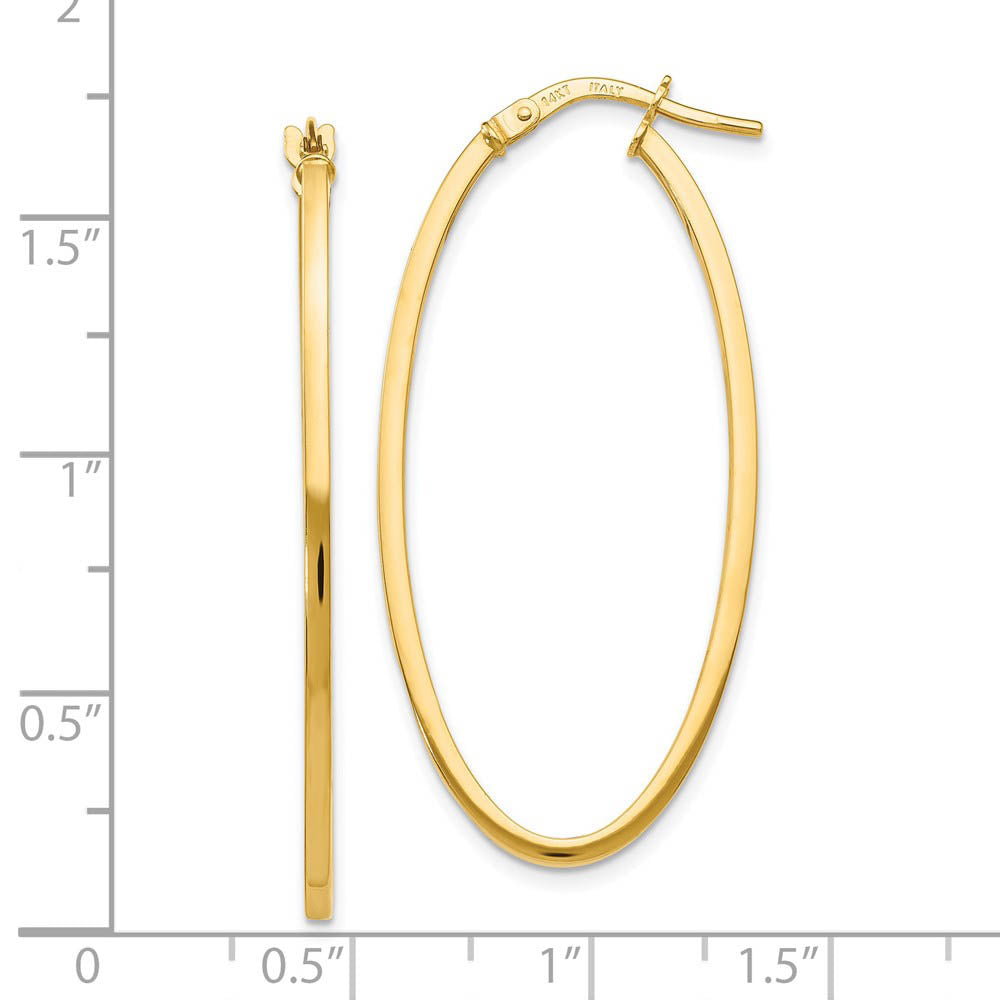 Alternate view of the 1.5mm Square Tube Oval Hoop Earrings in 14k Yellow Gold, 40mm by The Black Bow Jewelry Co.