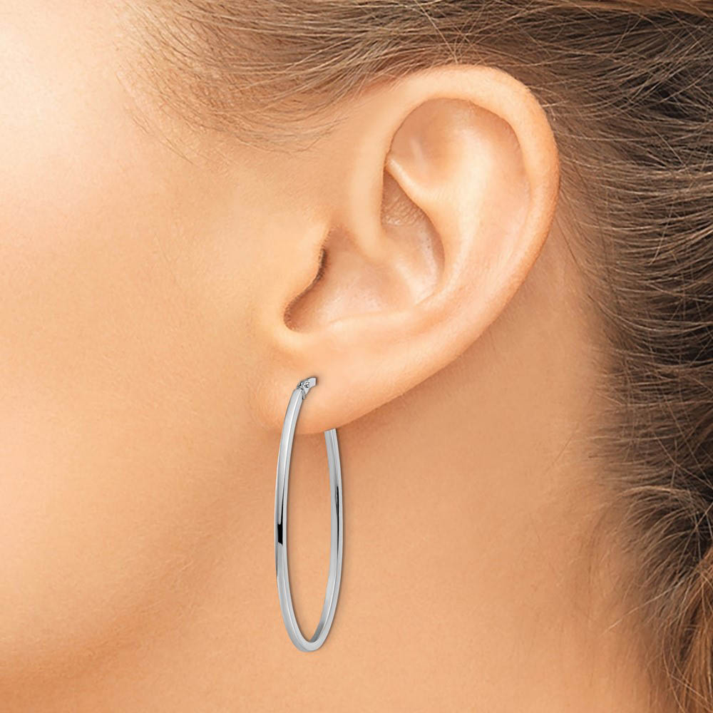 Alternate view of the 1.5mm Square Tube Oval Hoop Earrings in 14k White Gold, 40mm by The Black Bow Jewelry Co.