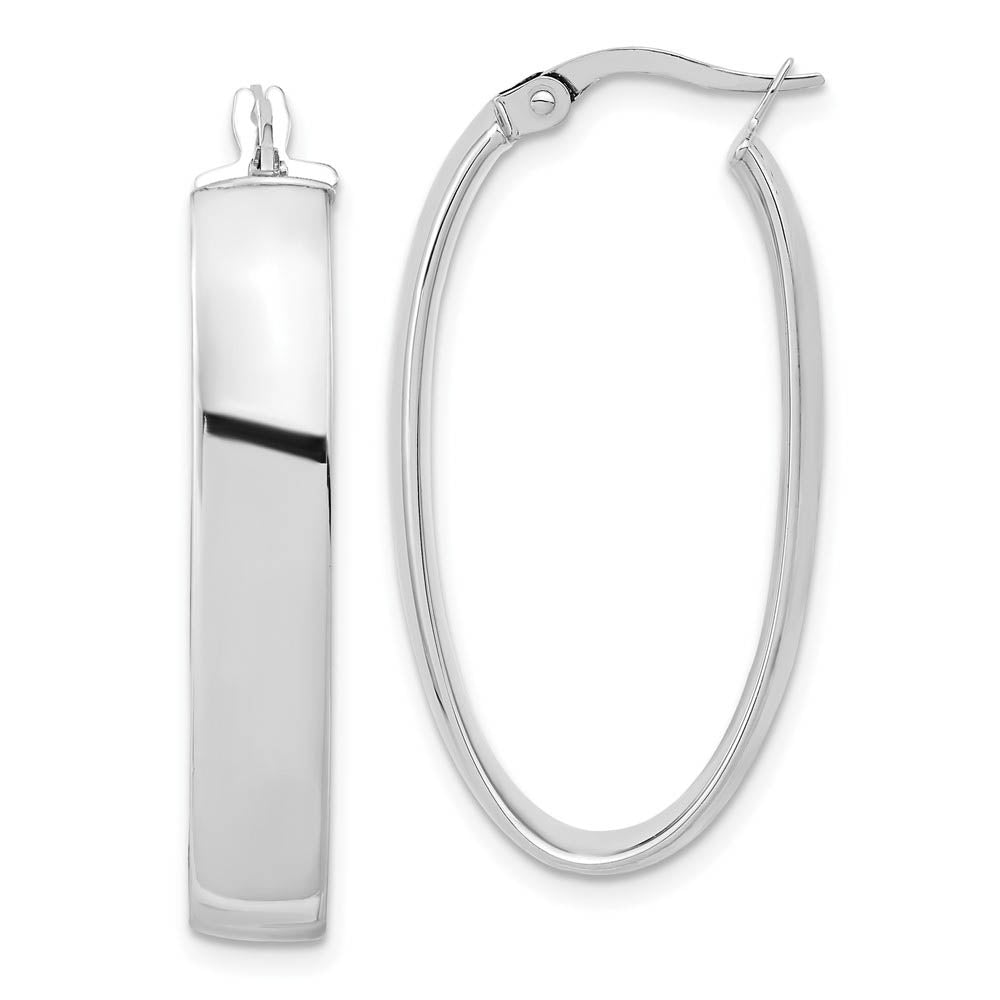 6mm Polished 14k White Gold Oval Hoop Earrings, 32mm (1 1/4 Inch), Item E12163 by The Black Bow Jewelry Co.