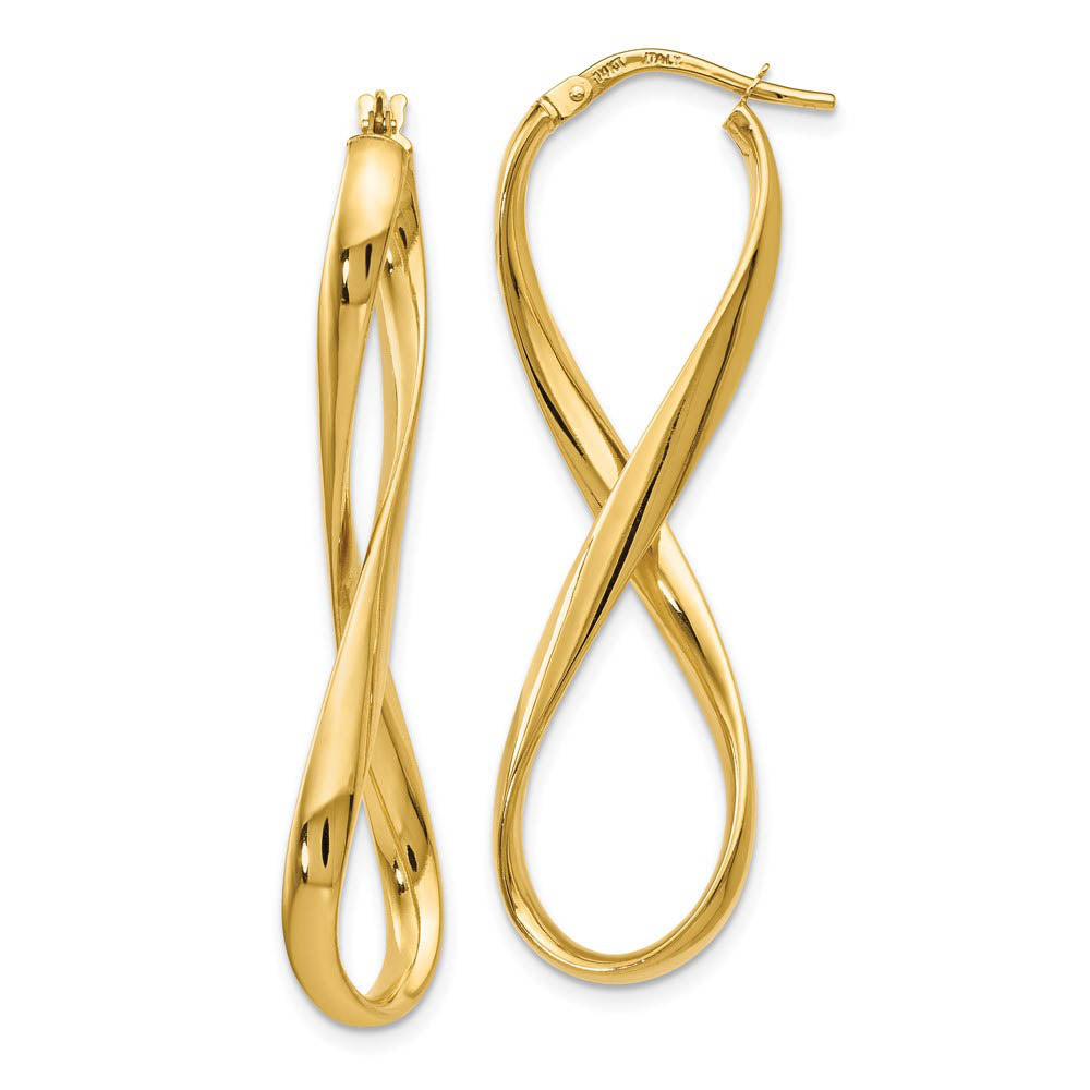 3mm Infinity Hoop Earrings in 14k Yellow Gold, 45mm (1 3/4 Inch), Item E12182 by The Black Bow Jewelry Co.