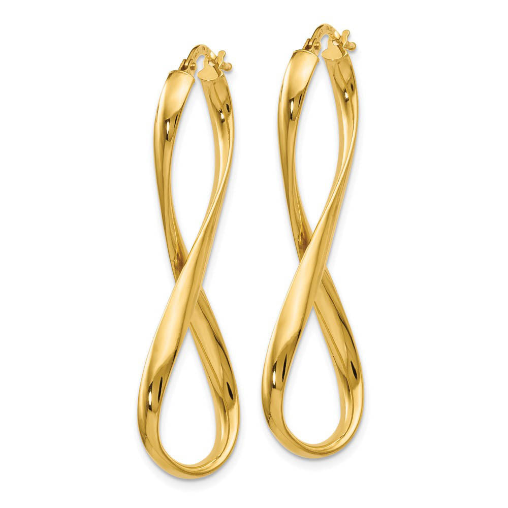 Alternate view of the 3mm Infinity Hoop Earrings in 14k Yellow Gold, 45mm (1 3/4 Inch) by The Black Bow Jewelry Co.