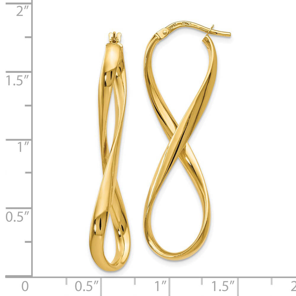 Alternate view of the 3mm Infinity Hoop Earrings in 14k Yellow Gold, 45mm (1 3/4 Inch) by The Black Bow Jewelry Co.