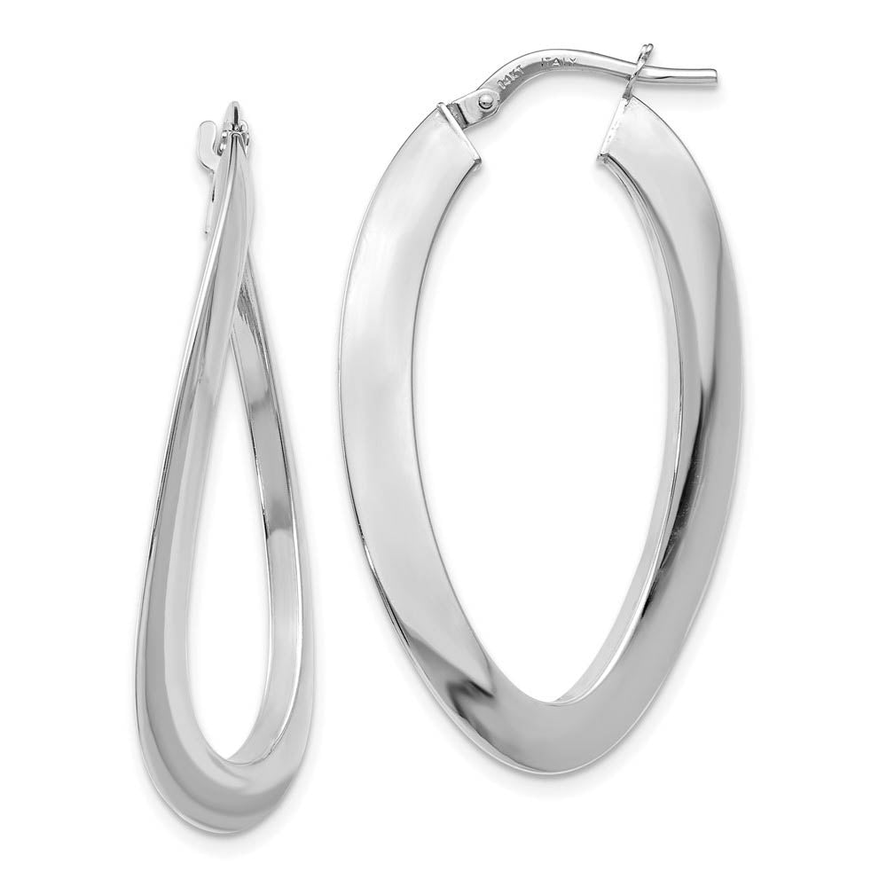 2mm Bent Oval Hoop Earrings in 14k White Gold, 38mm (1 1/2 Inch), Item E12189 by The Black Bow Jewelry Co.