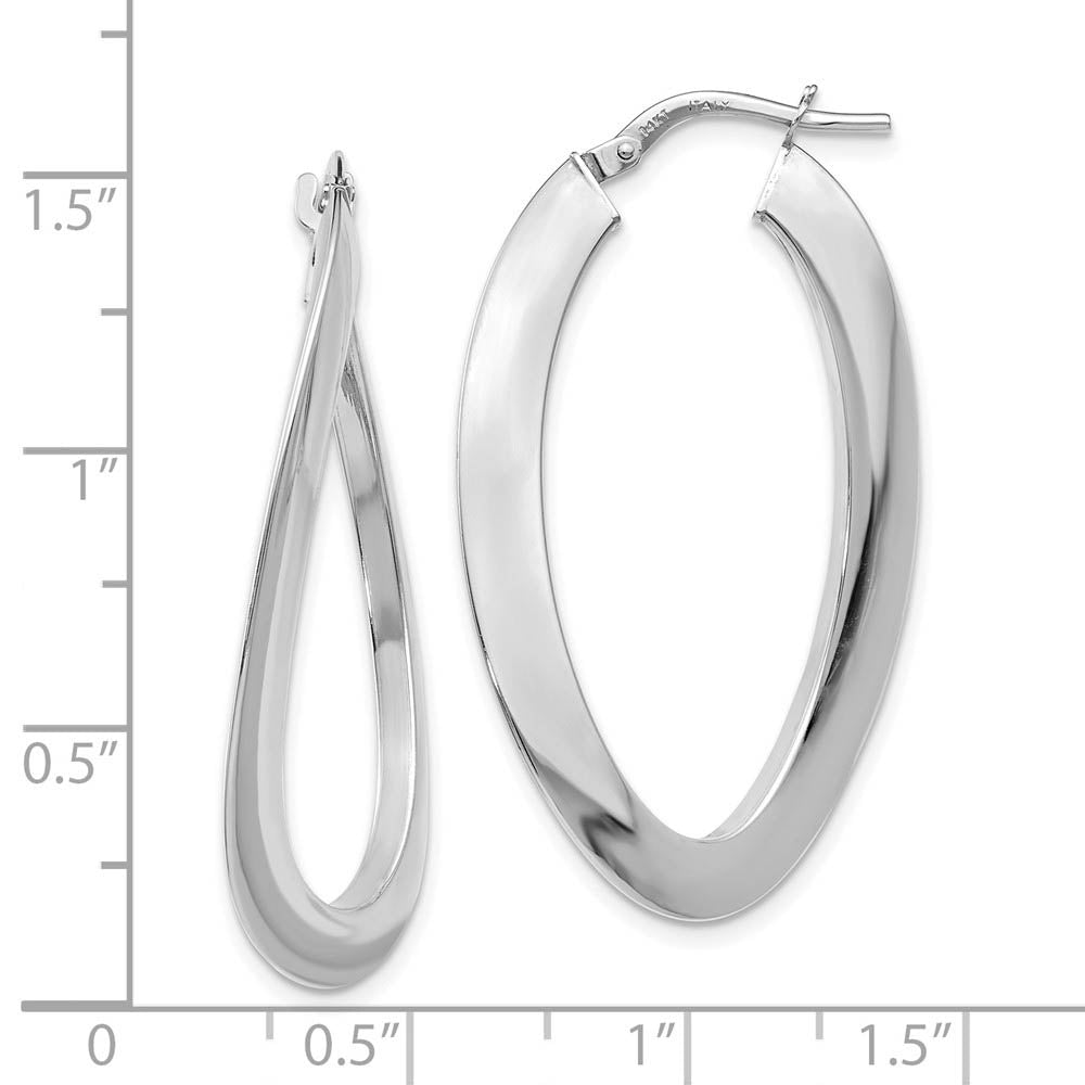 Alternate view of the 2mm Bent Oval Hoop Earrings in 14k White Gold, 38mm (1 1/2 Inch) by The Black Bow Jewelry Co.