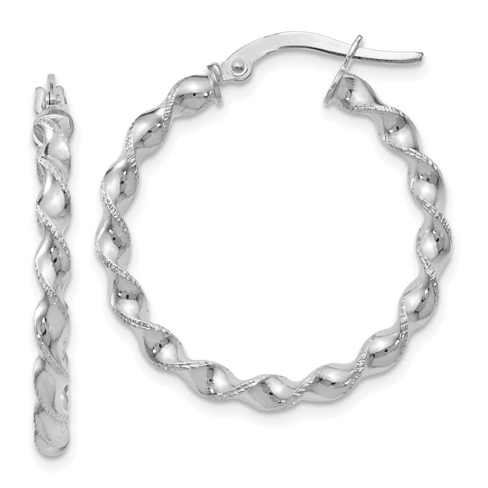 2.5mm 14k White Gold Polished & Textured Twisted Hoops, 26mm (1 Inch), Item E12210 by The Black Bow Jewelry Co.
