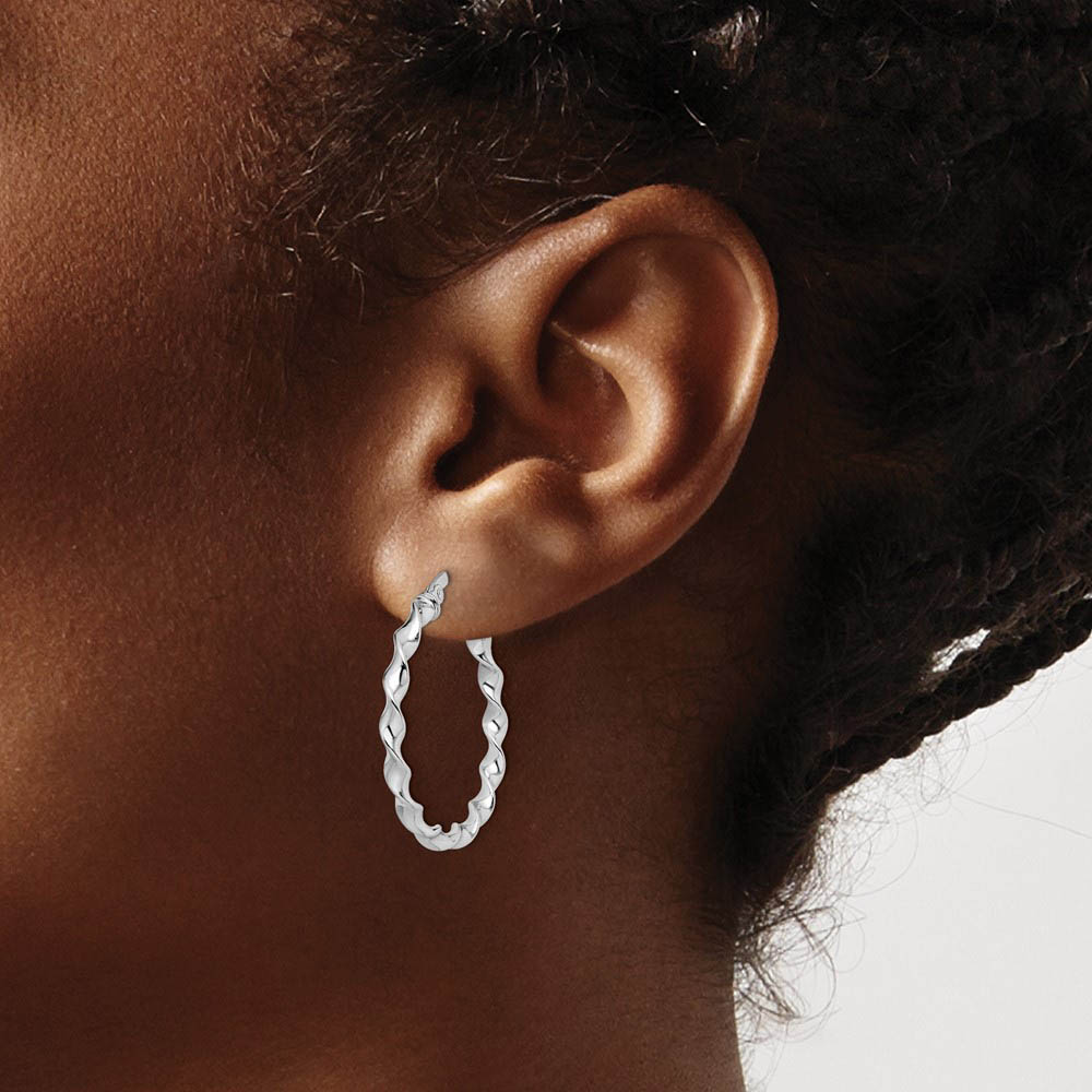 Alternate view of the 2.5mm 14k White Gold Polished & Textured Twisted Hoops, 26mm (1 Inch) by The Black Bow Jewelry Co.