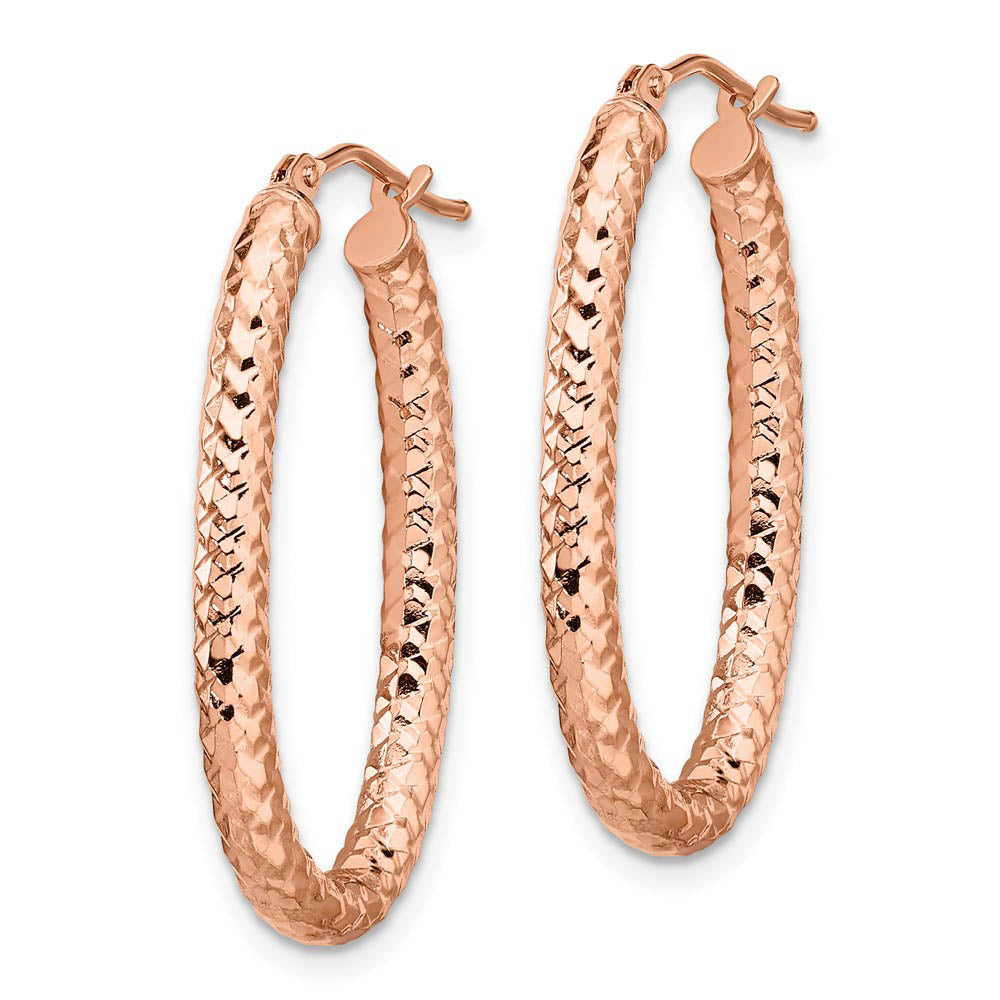 Alternate view of the 3mm Crisscross Oval Hoop Earrings in 14k Rose Gold, 32mm (1 1/4 Inch) by The Black Bow Jewelry Co.