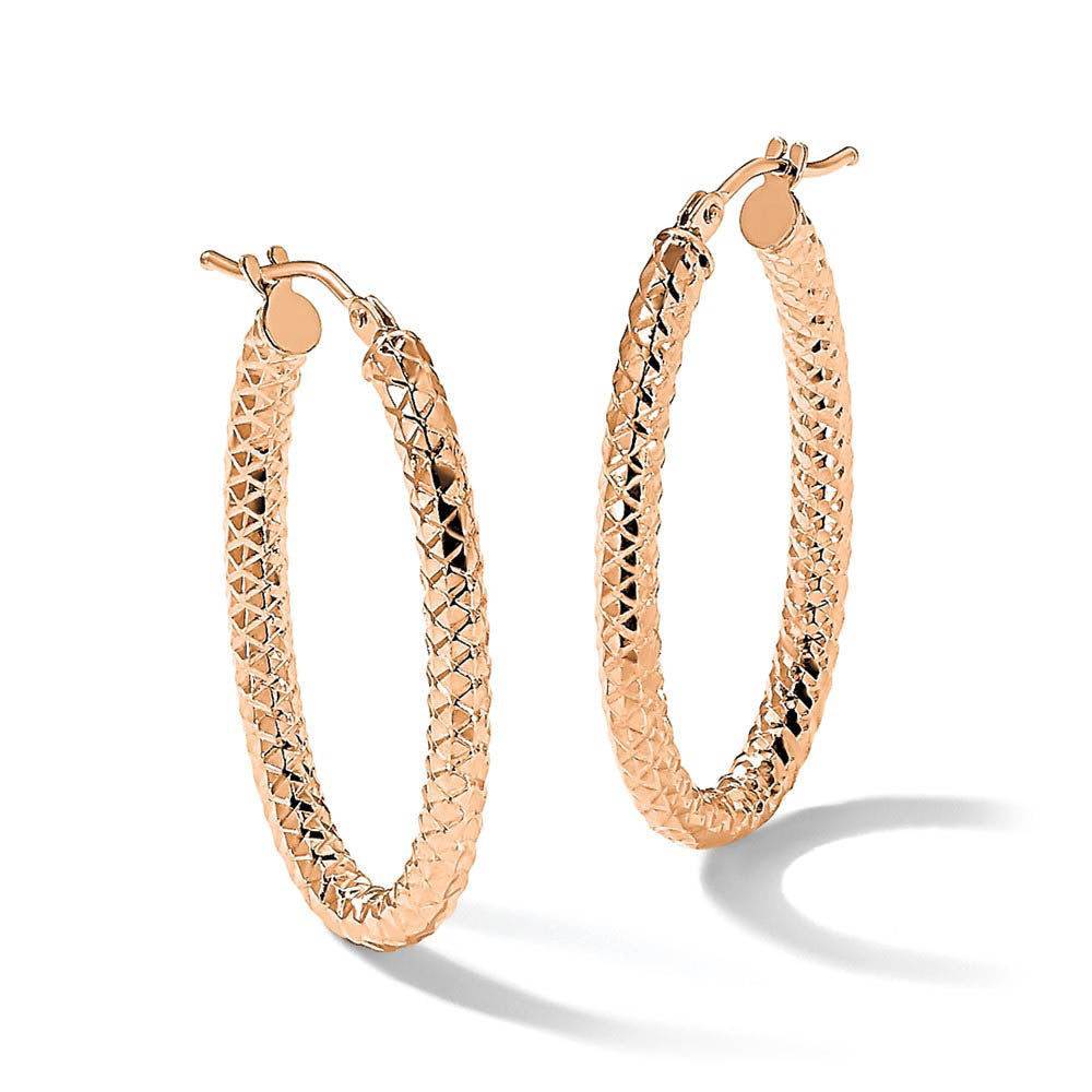 Alternate view of the 3mm Crisscross Oval Hoop Earrings in 14k Rose Gold, 32mm (1 1/4 Inch) by The Black Bow Jewelry Co.