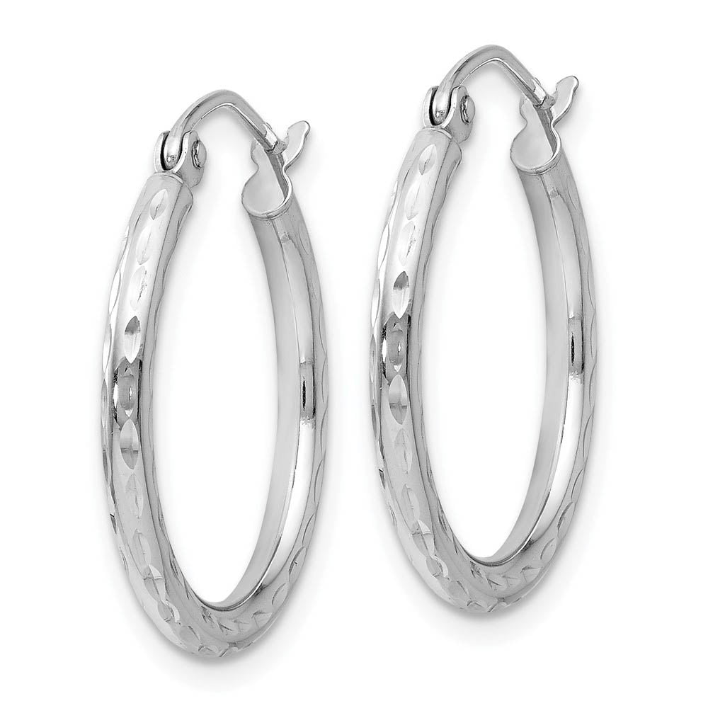 Alternate view of the 2mm Textured Round Hoop Earrings in 14k White Gold, 20mm (3/4 Inch) by The Black Bow Jewelry Co.