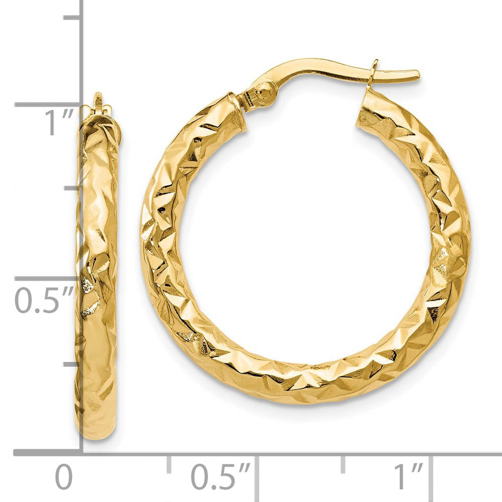 Alternate view of the 3mm Textured Round Hoop Earrings in 14k Yellow Gold, 25mm (1 Inch) by The Black Bow Jewelry Co.