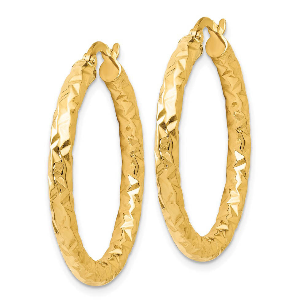 Alternate view of the 3mm Textured Round Hoop Earrings in 14k Yellow Gold, 30mm(1 3/16 Inch) by The Black Bow Jewelry Co.