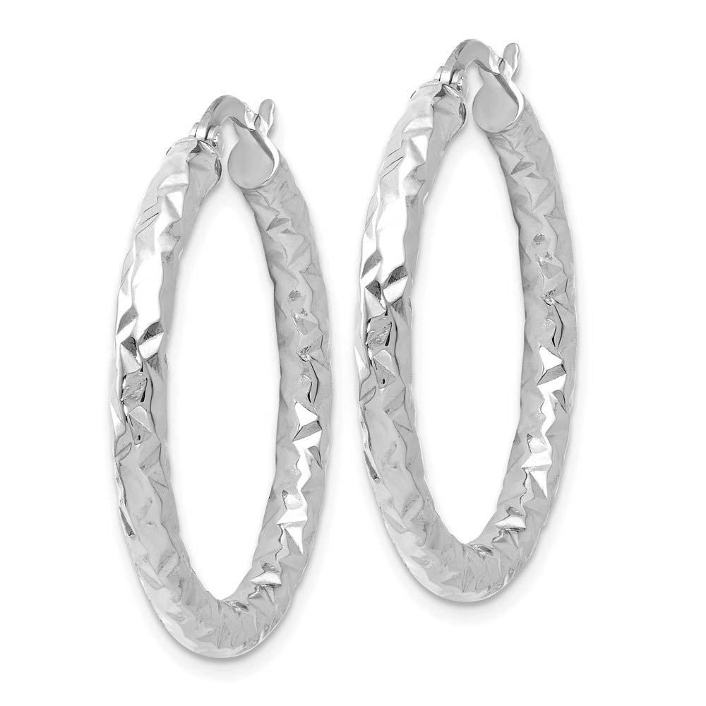 Alternate view of the 3mm Textured Round Hoop Earrings in 14k White Gold, 30mm (1 3/16 Inch) by The Black Bow Jewelry Co.