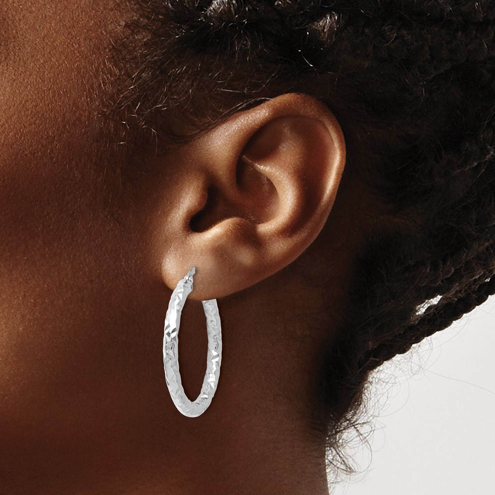 Alternate view of the 3mm Textured Round Hoop Earrings in 14k White Gold, 30mm (1 3/16 Inch) by The Black Bow Jewelry Co.